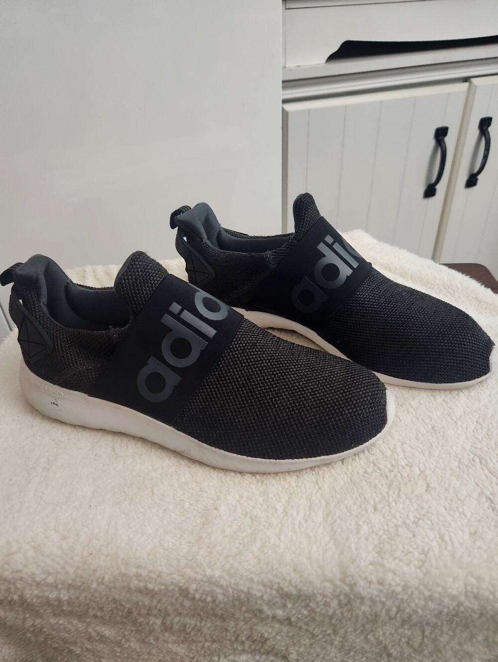 Woma's adidas Black Slip-On Knit Sneakers with White Sole